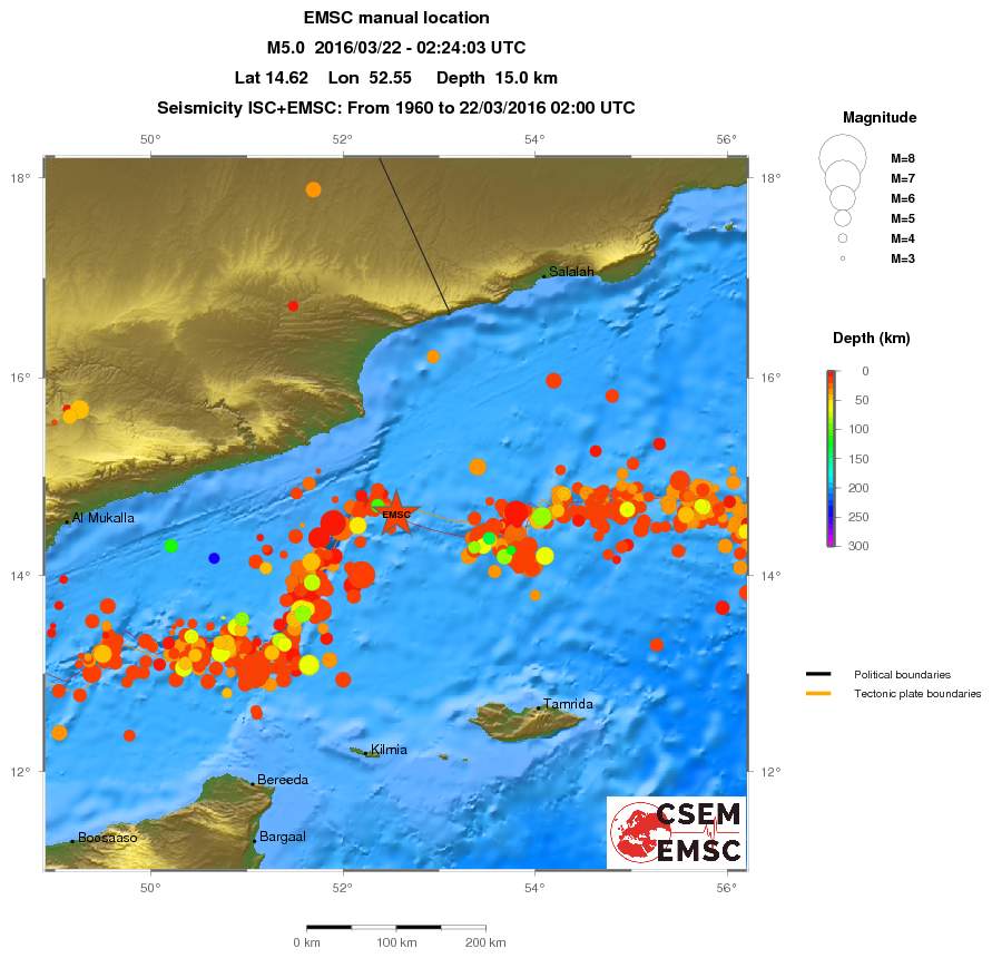 regional depth historical seismicity