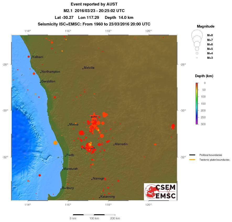 regional depth historical seismicity