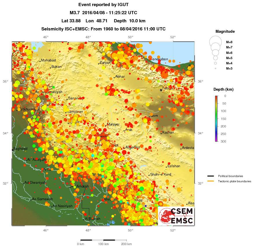 regional depth historical seismicity