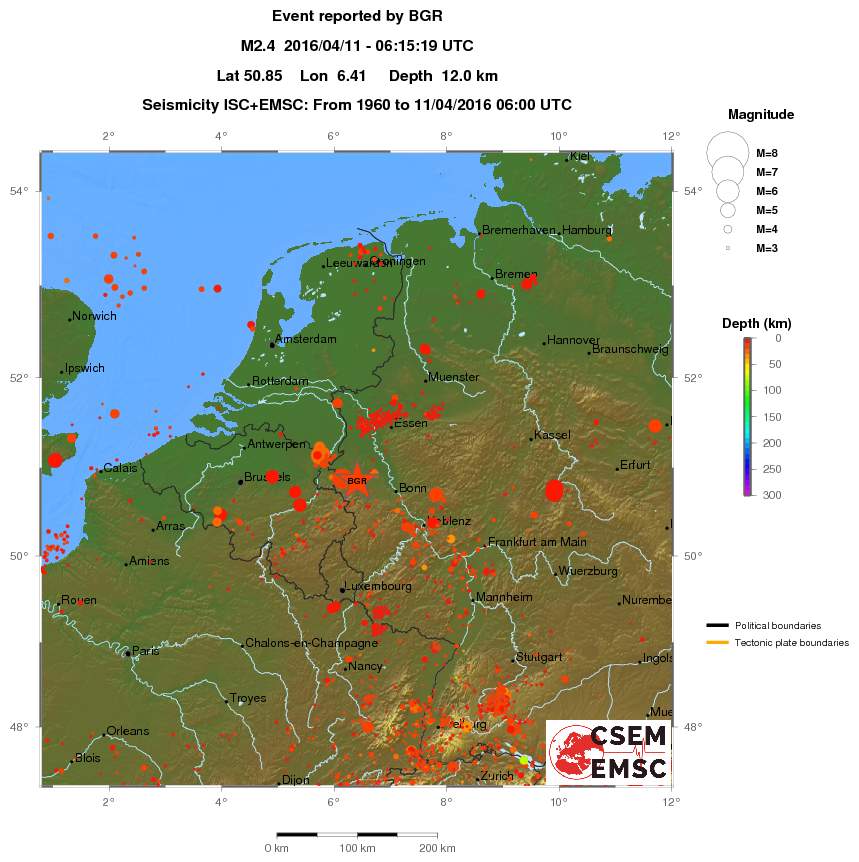regional depth historical seismicity