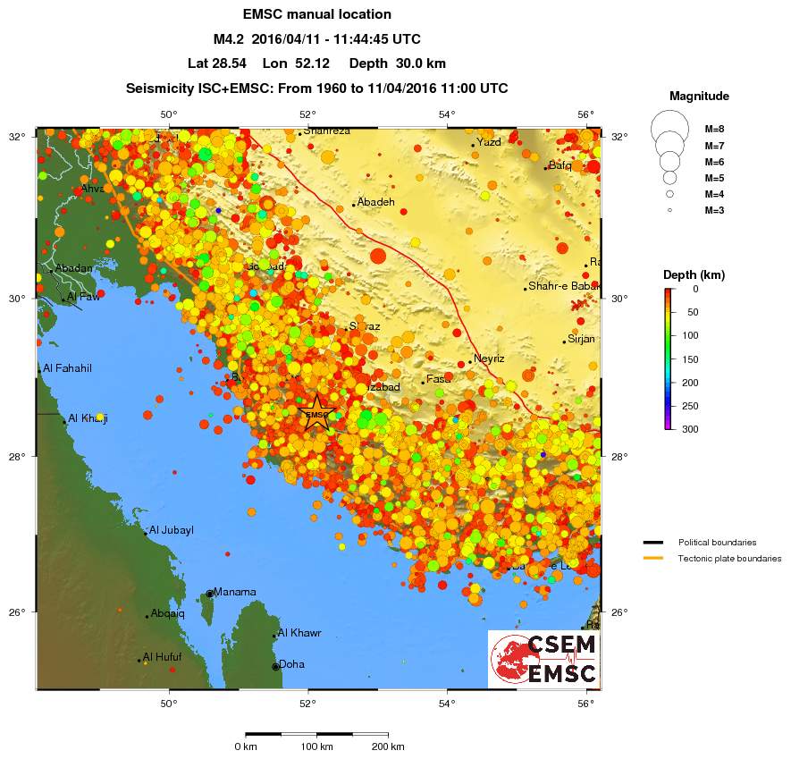 regional depth historical seismicity