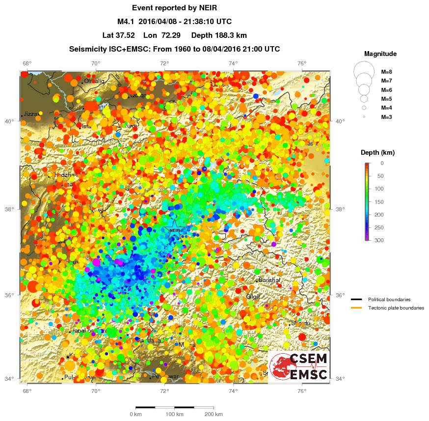 regional depth historical seismicity