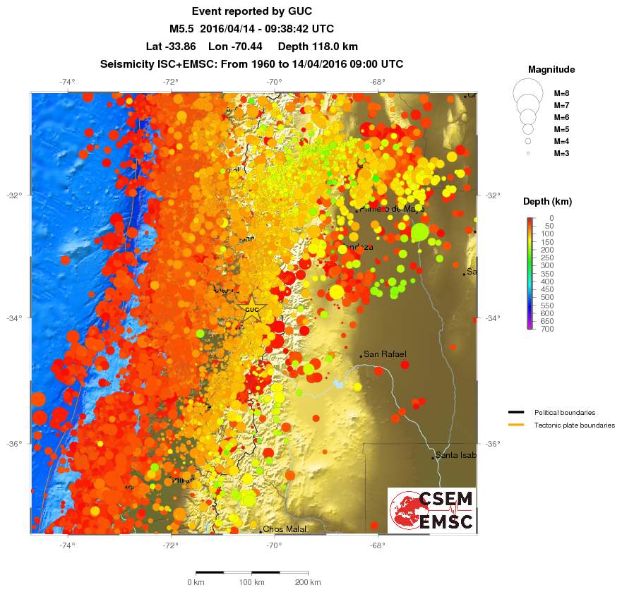 regional depth historical seismicity