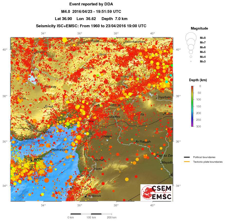 regional depth historical seismicity