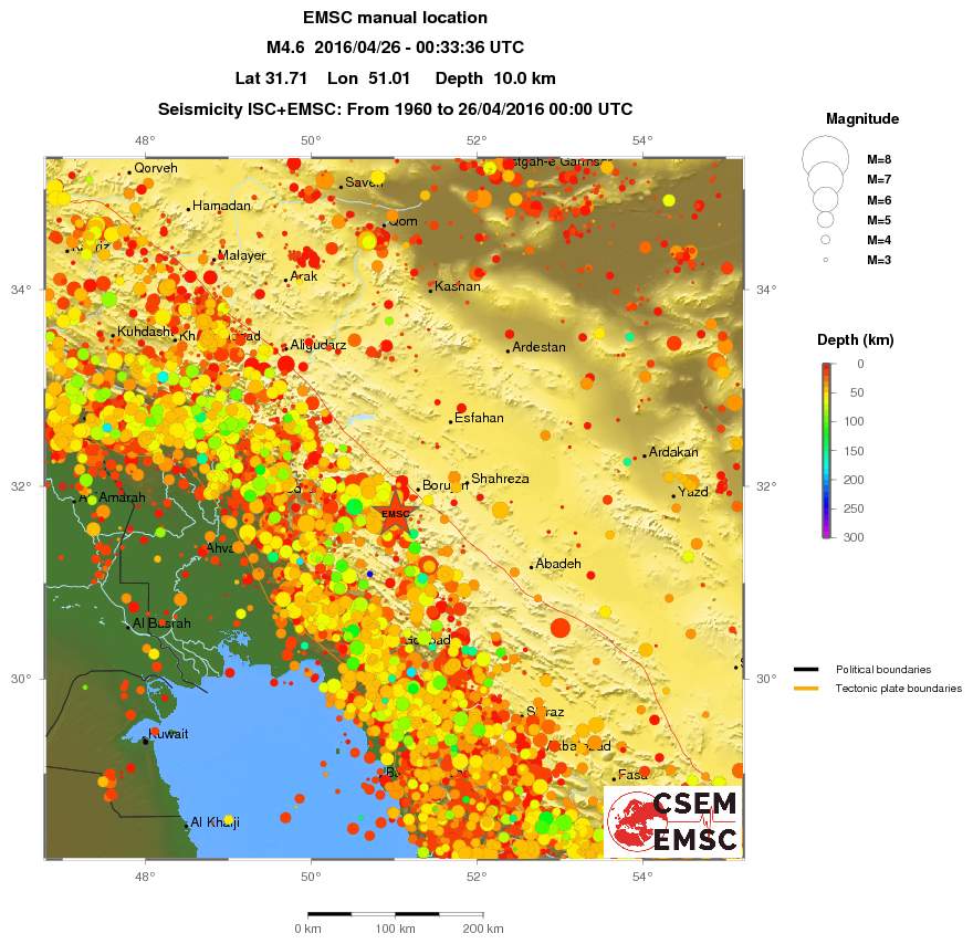 regional depth historical seismicity