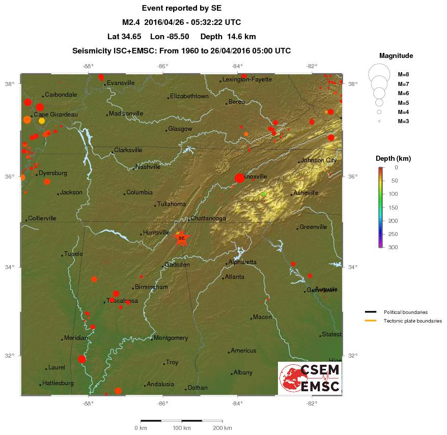 regional depth historical seismicity