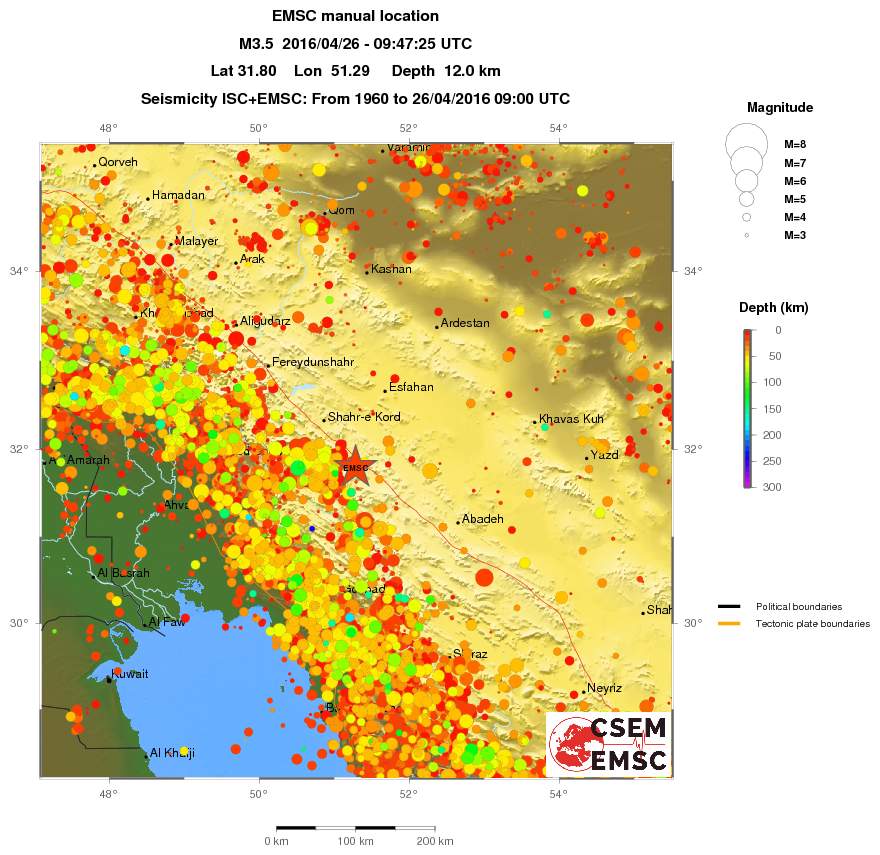 regional depth historical seismicity