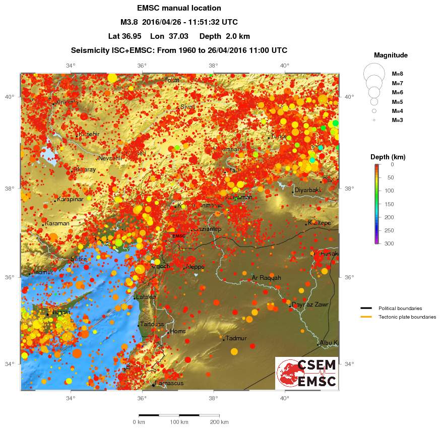 regional depth historical seismicity