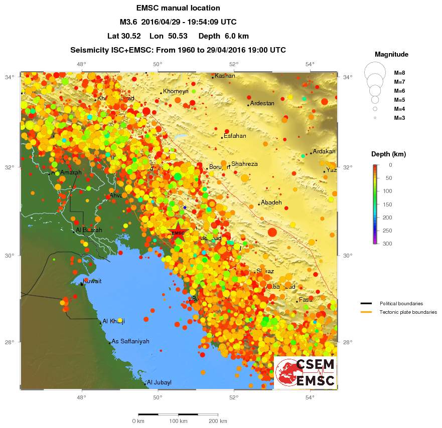 regional depth historical seismicity