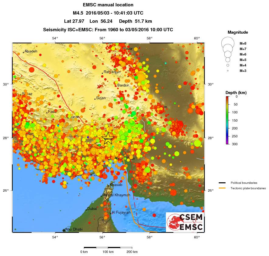 regional depth historical seismicity