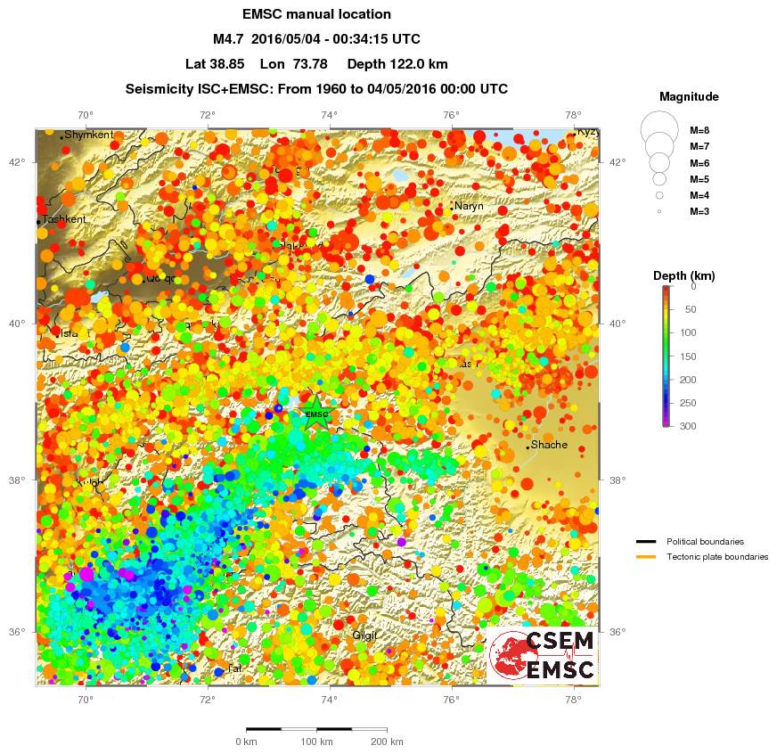 regional depth historical seismicity