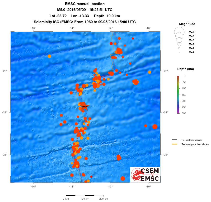 regional depth historical seismicity