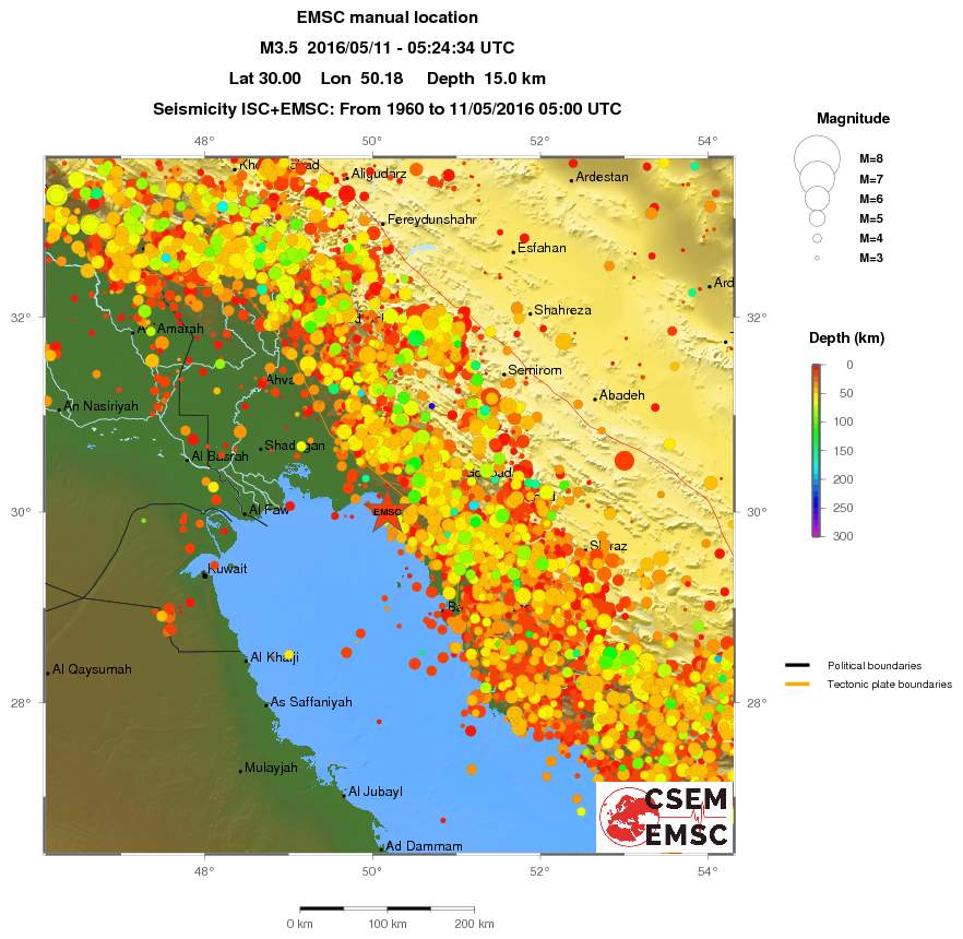 regional depth historical seismicity