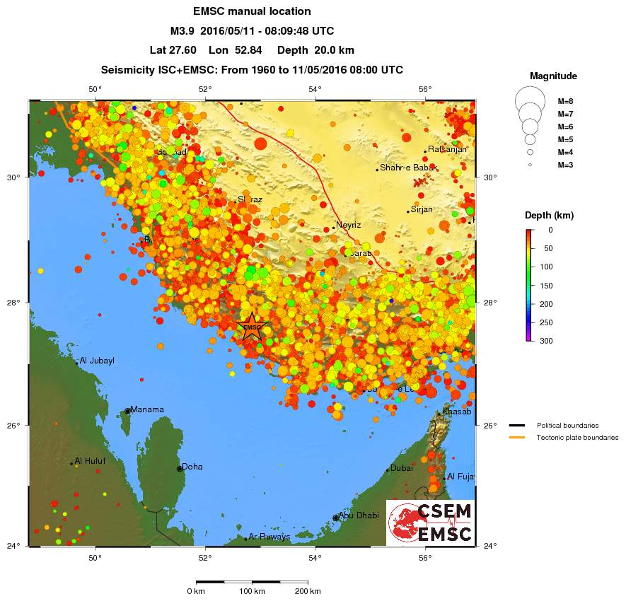 regional depth historical seismicity