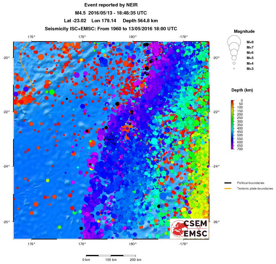 regional depth historical seismicity