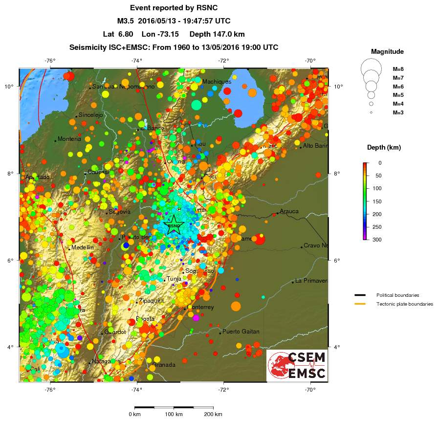regional depth historical seismicity