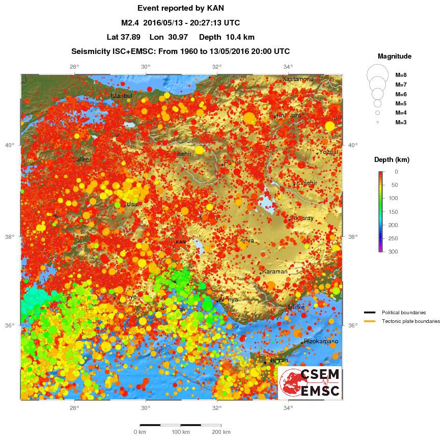 regional depth historical seismicity