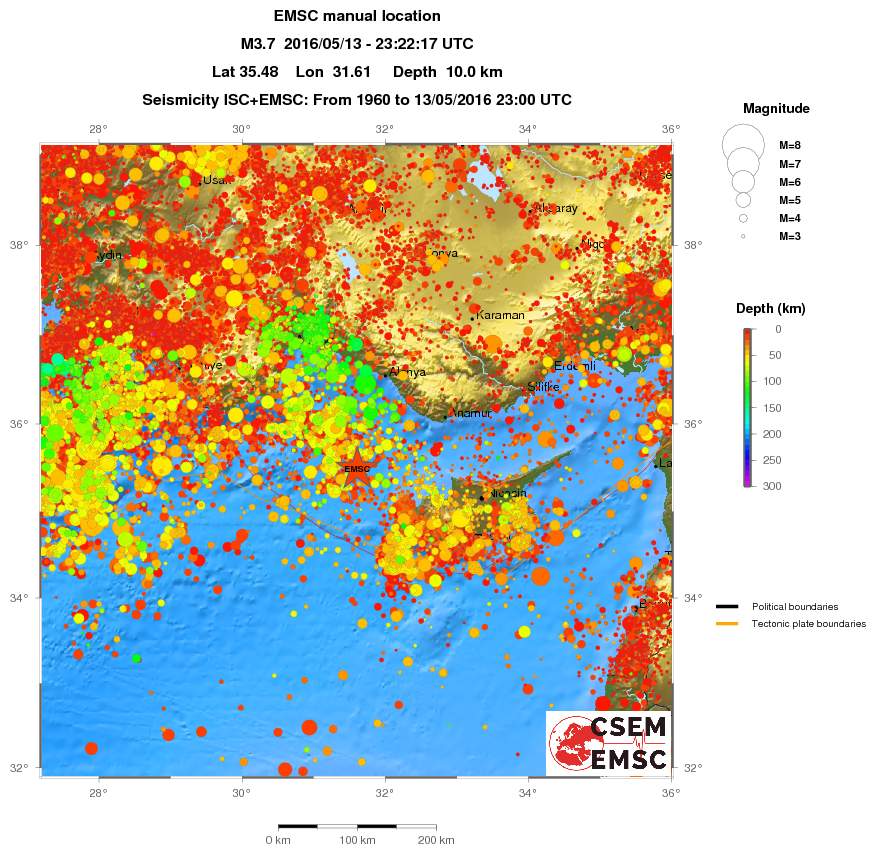regional depth historical seismicity