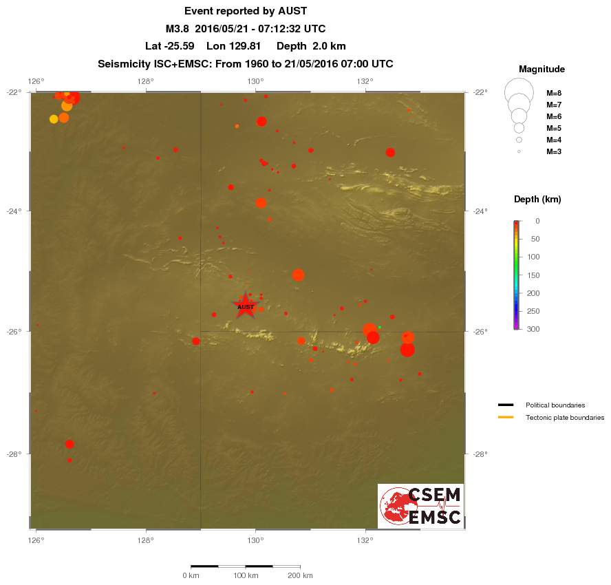 regional depth historical seismicity