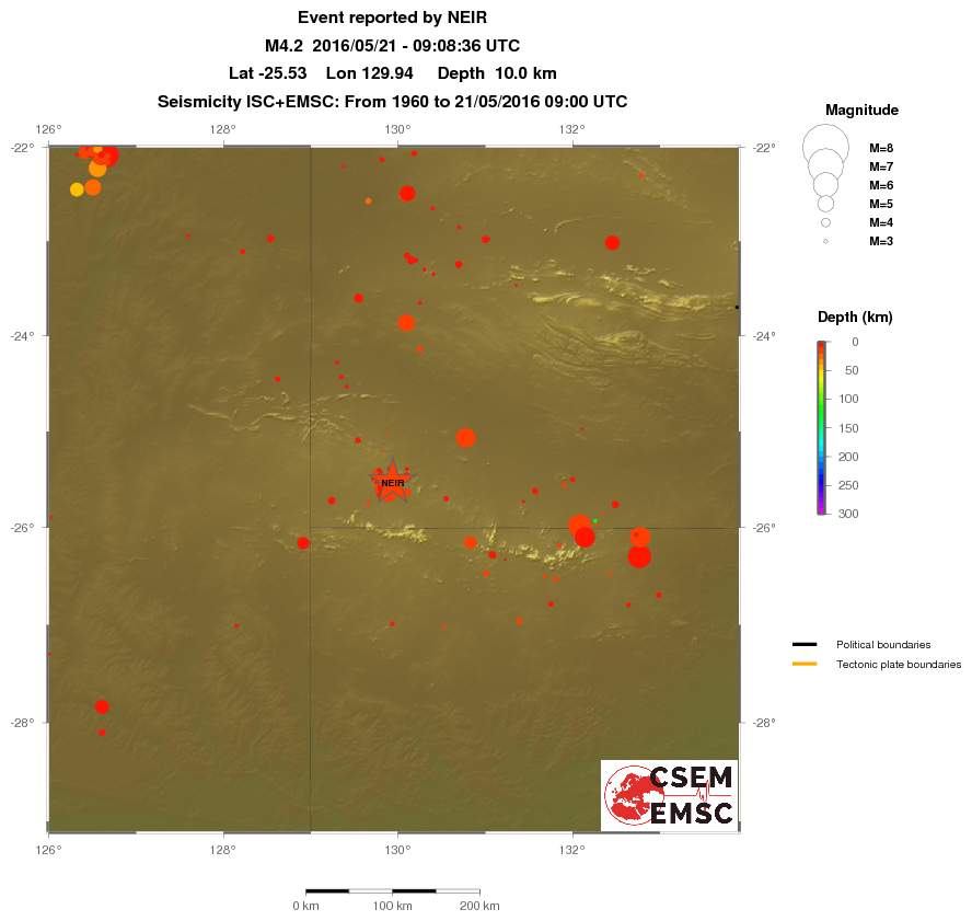 regional depth historical seismicity
