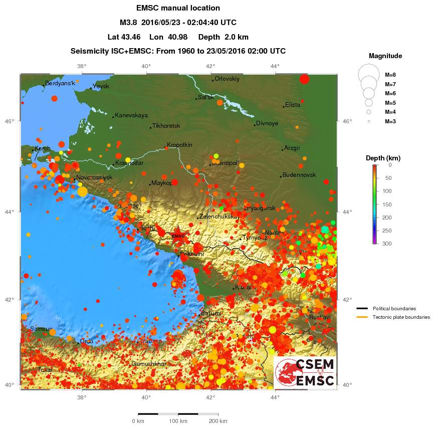 regional depth historical seismicity