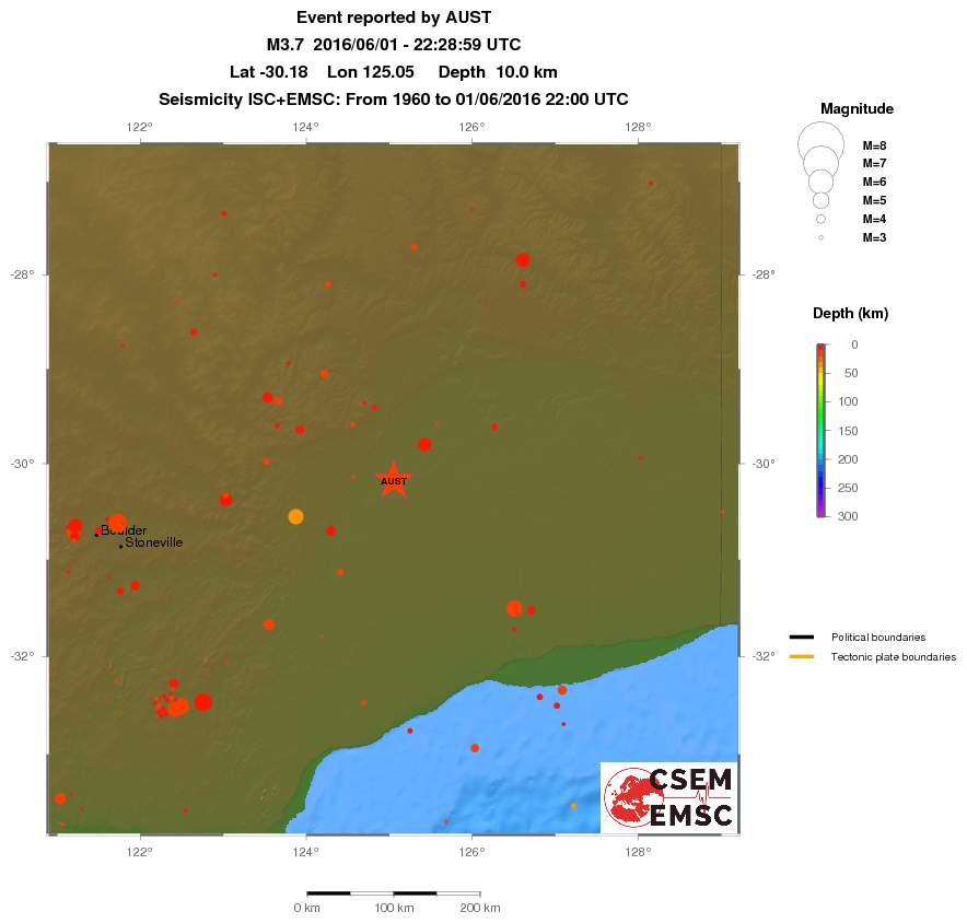 regional depth historical seismicity