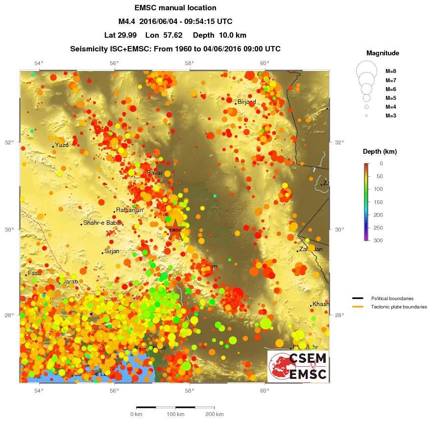 regional depth historical seismicity