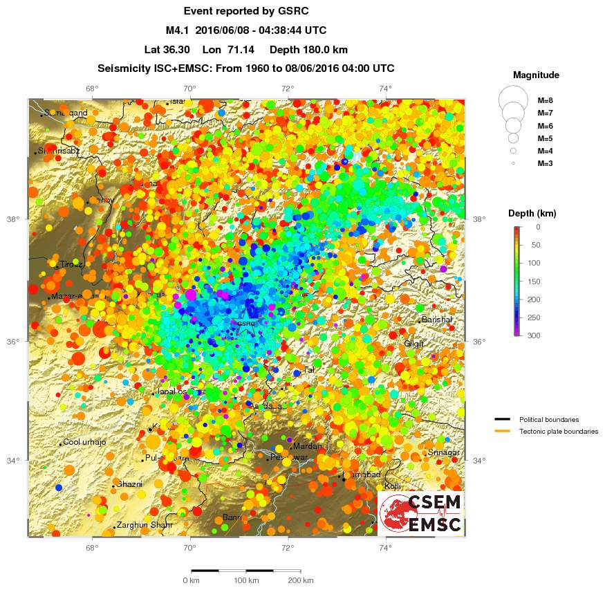 regional depth historical seismicity