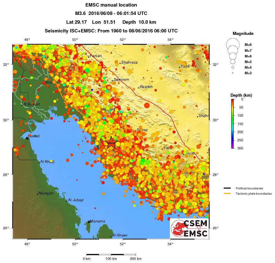 regional depth historical seismicity