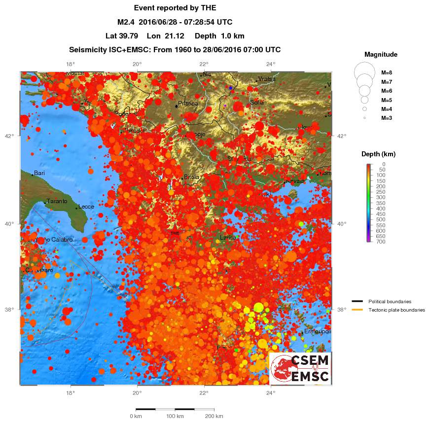 regional depth historical seismicity