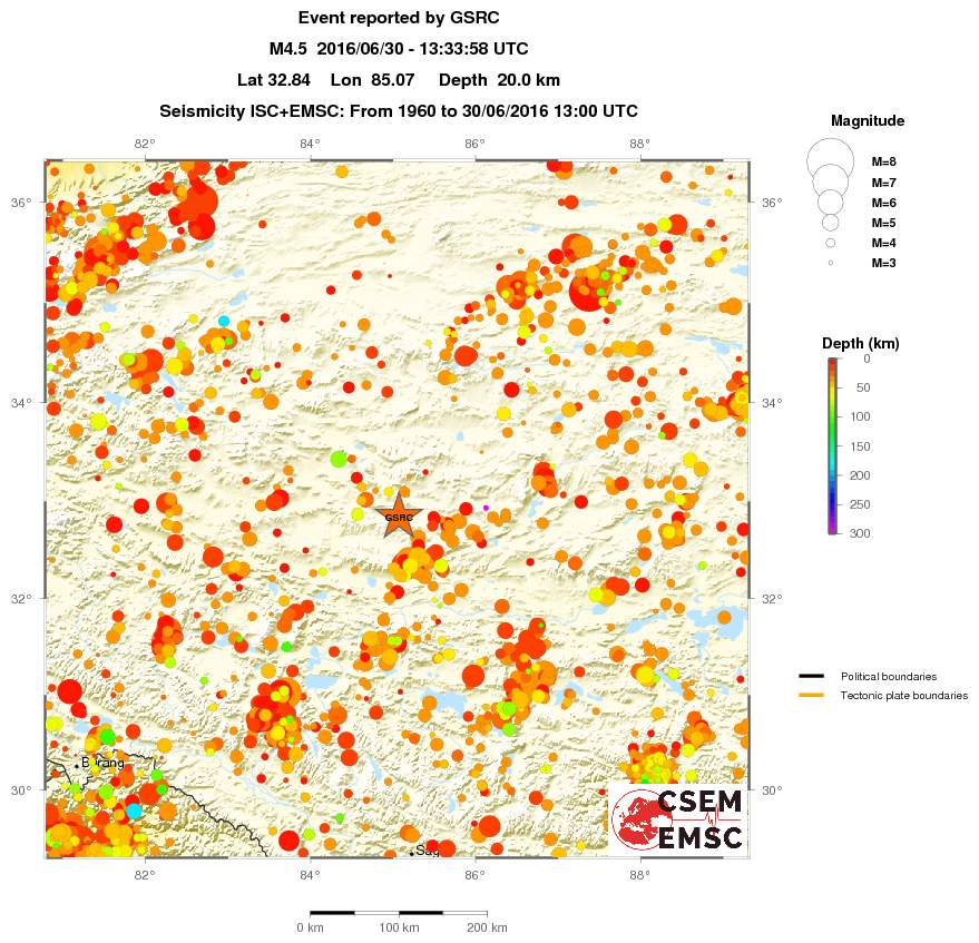 regional depth historical seismicity
