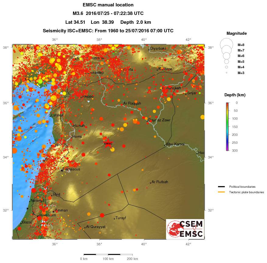 regional depth historical seismicity