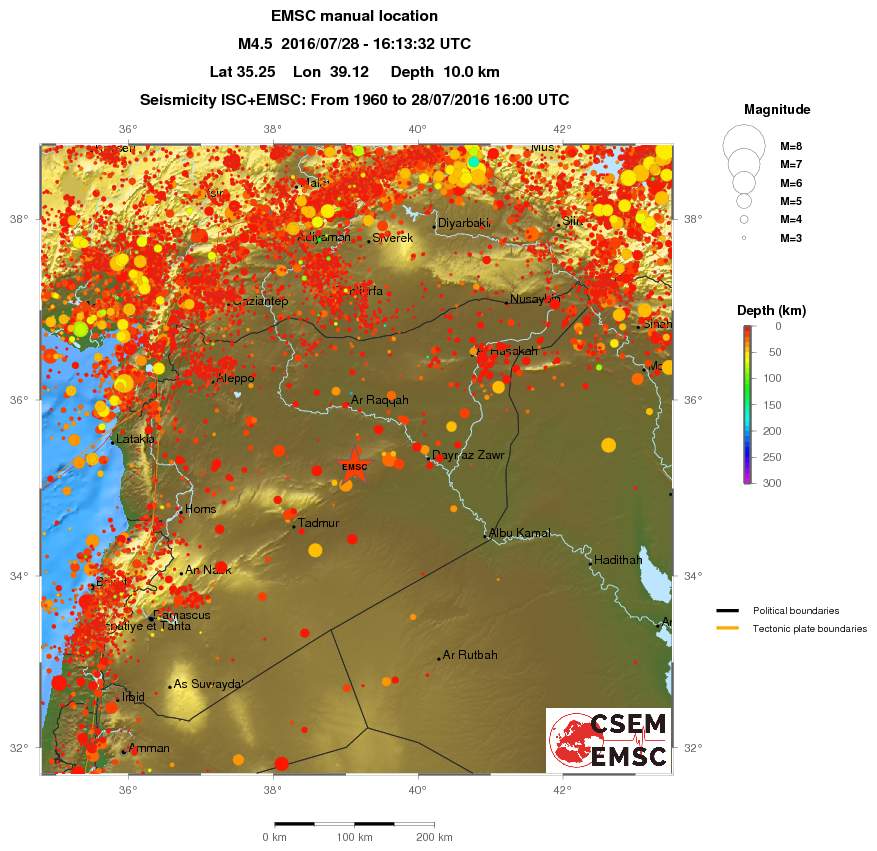 regional depth historical seismicity
