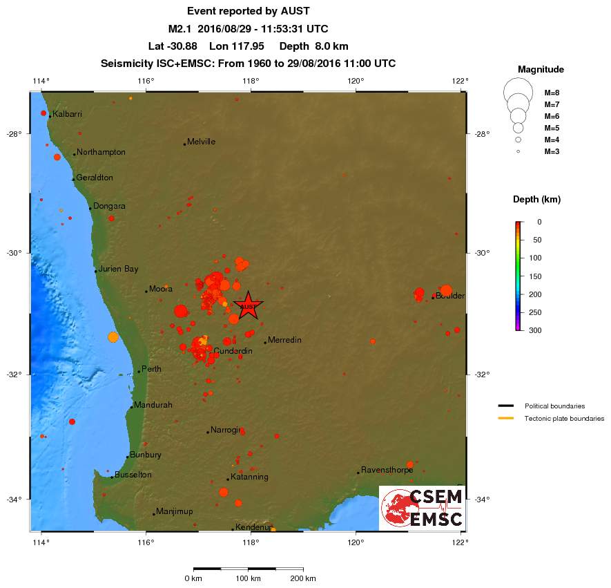 regional depth historical seismicity