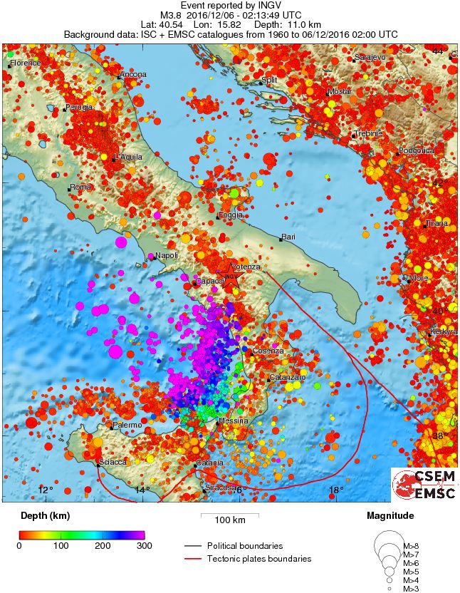 regional depth historical seismicity