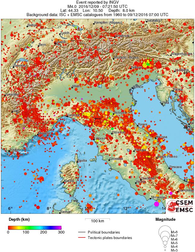 regional depth historical seismicity