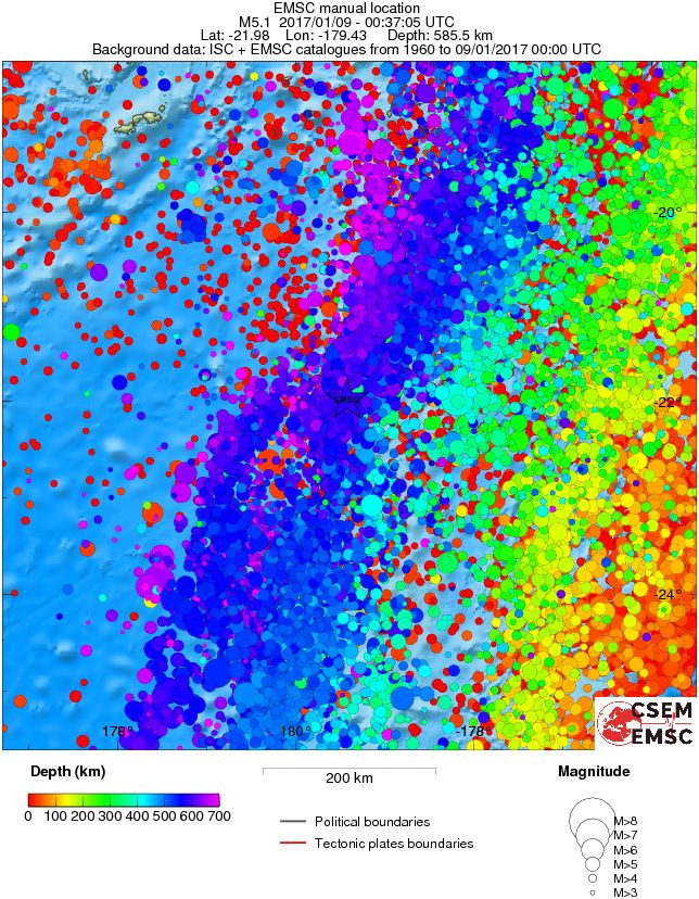 regional depth historical seismicity