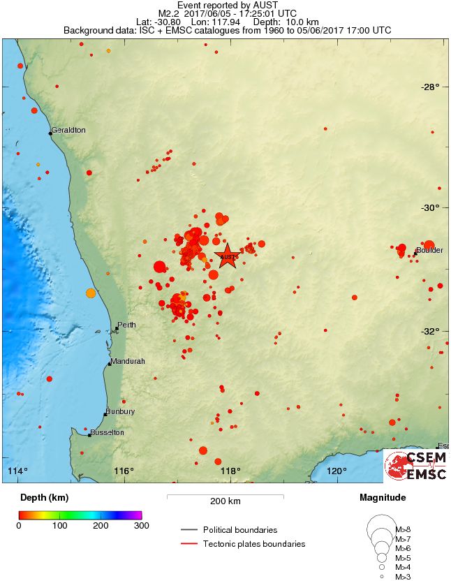 regional depth historical seismicity