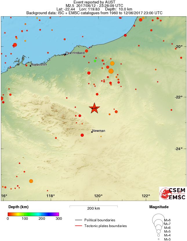 regional depth historical seismicity