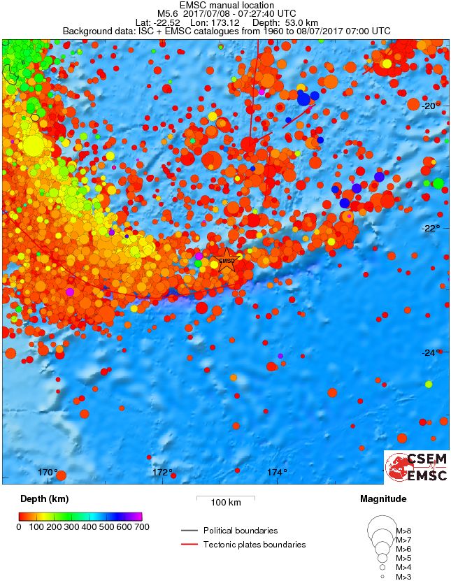 regional depth historical seismicity