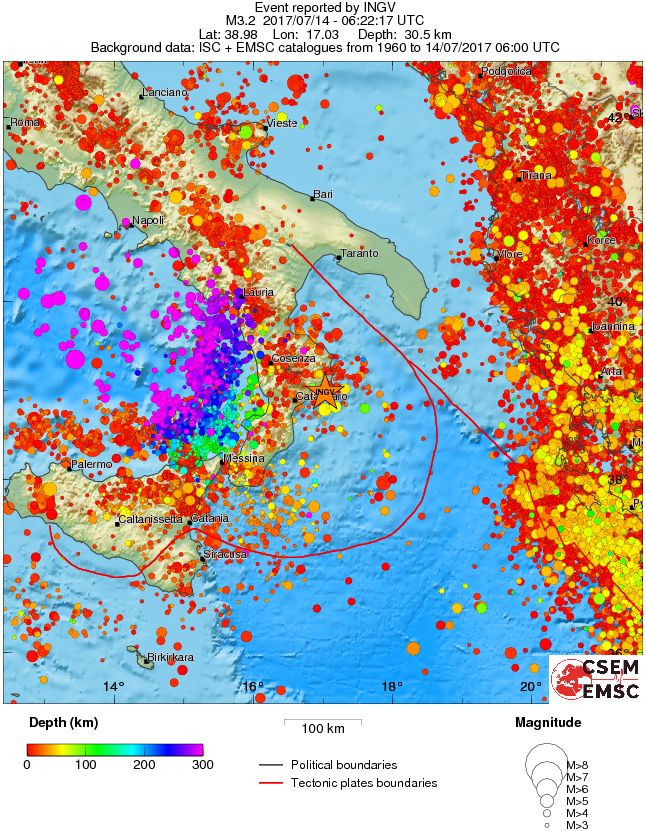 regional depth historical seismicity