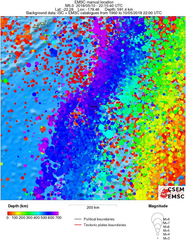 regional depth historical seismicity