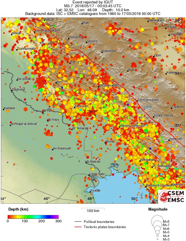 regional depth historical seismicity