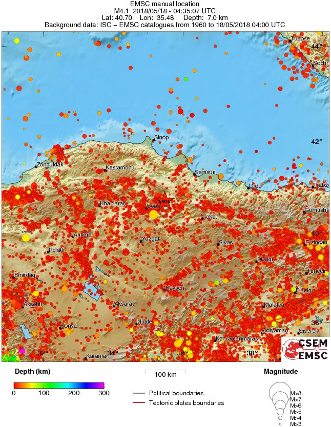 regional depth historical seismicity