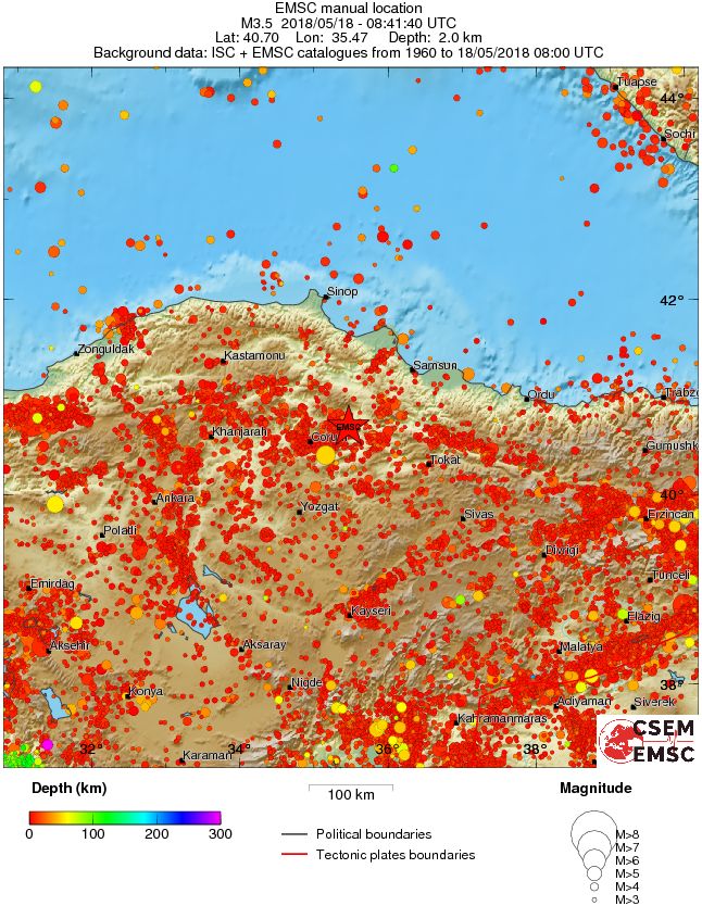 regional depth historical seismicity