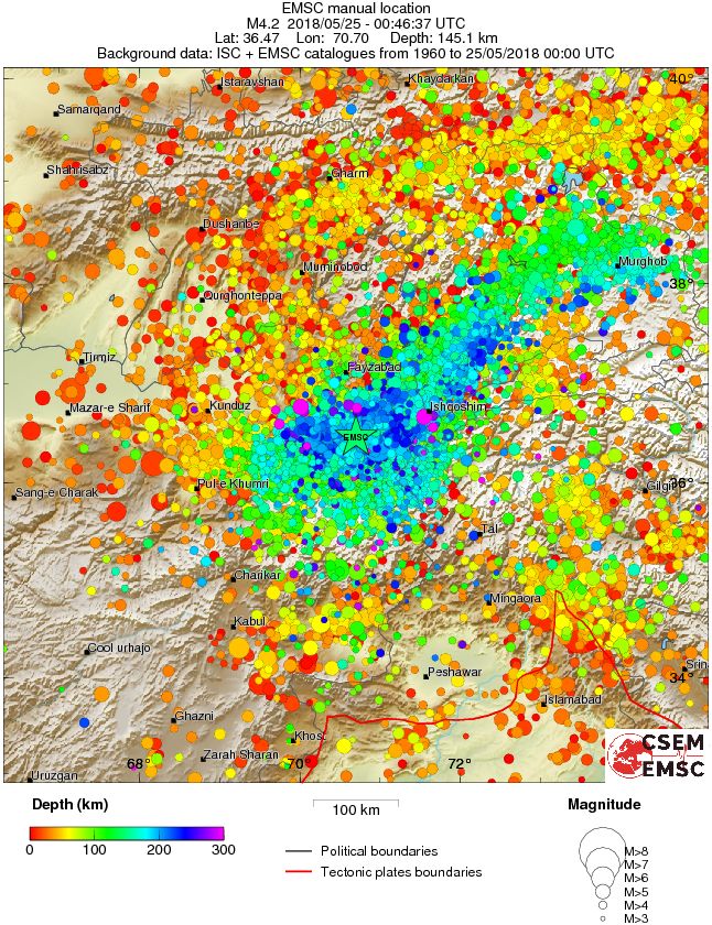 regional depth historical seismicity
