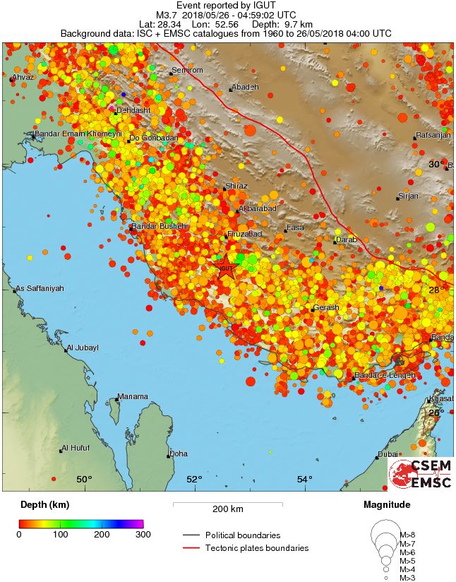 regional depth historical seismicity