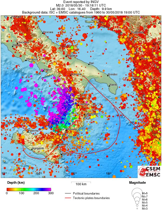 regional depth historical seismicity