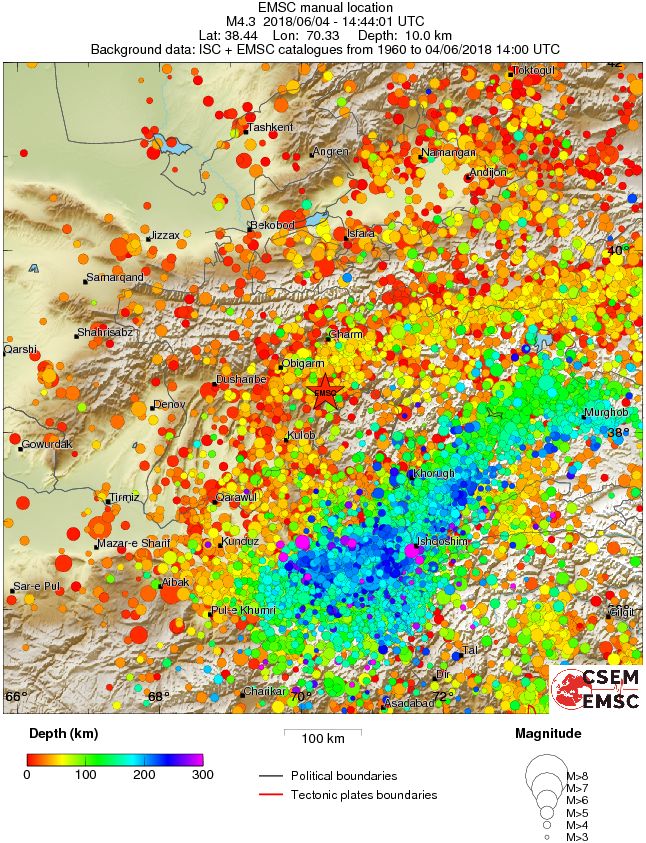 regional depth historical seismicity