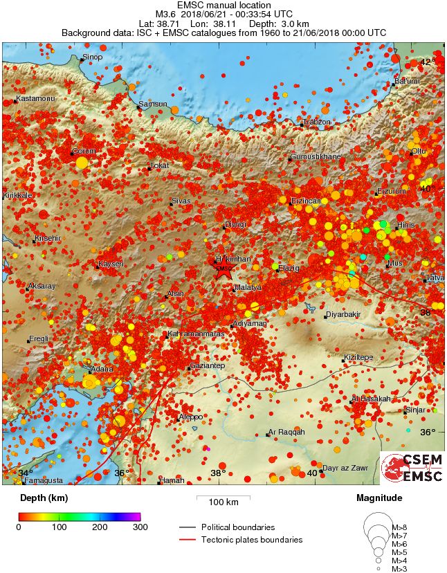 regional depth historical seismicity